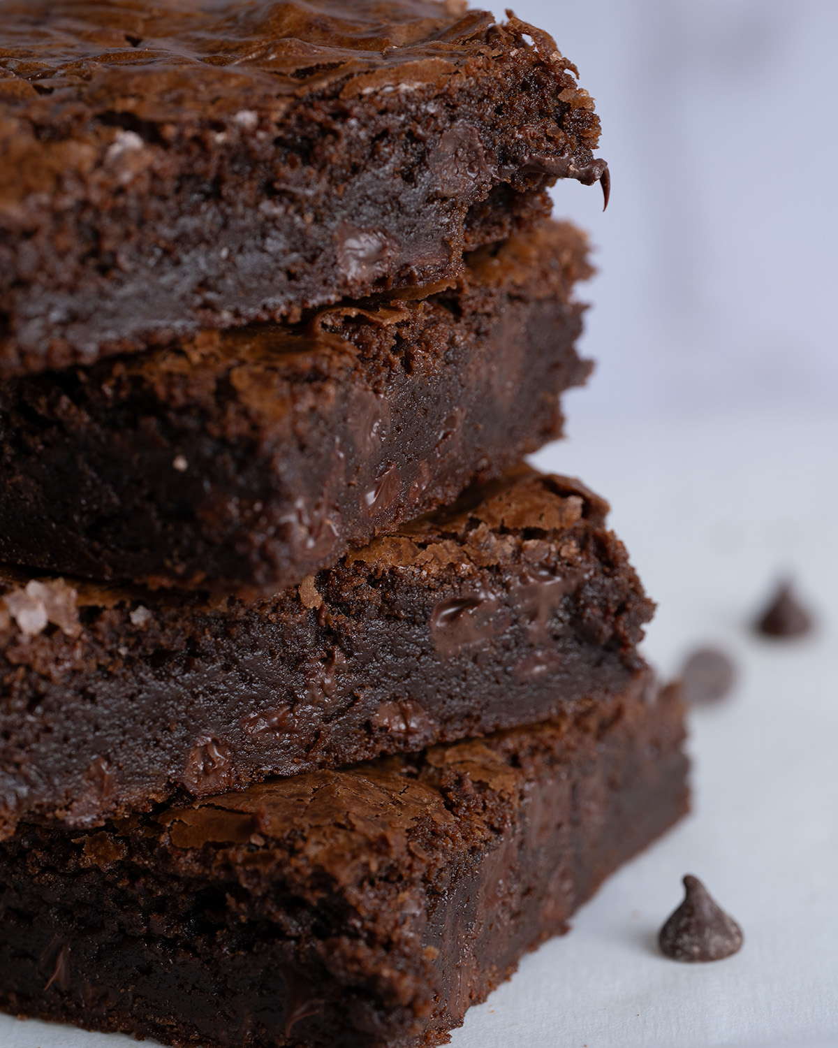 Gooey cross section of fudgy brownies.