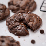 Gooey center of a double chocolate chip cookie.