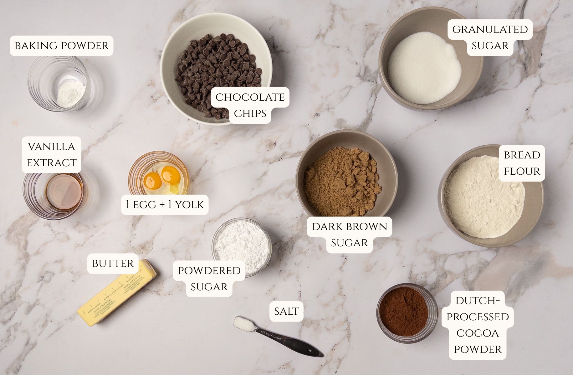 Ingredients for chocolate crinkle cookies.