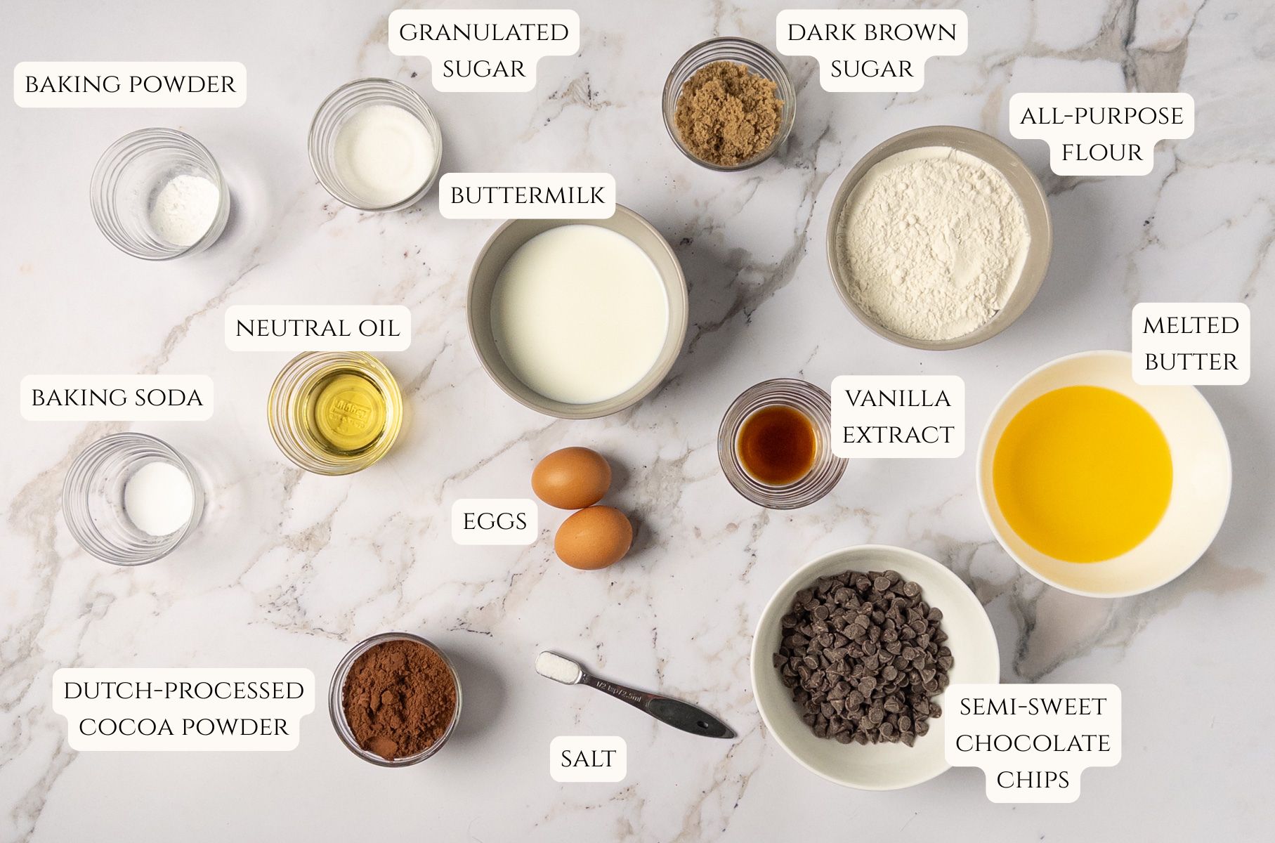 Ingredients for chocolate loaf cake.