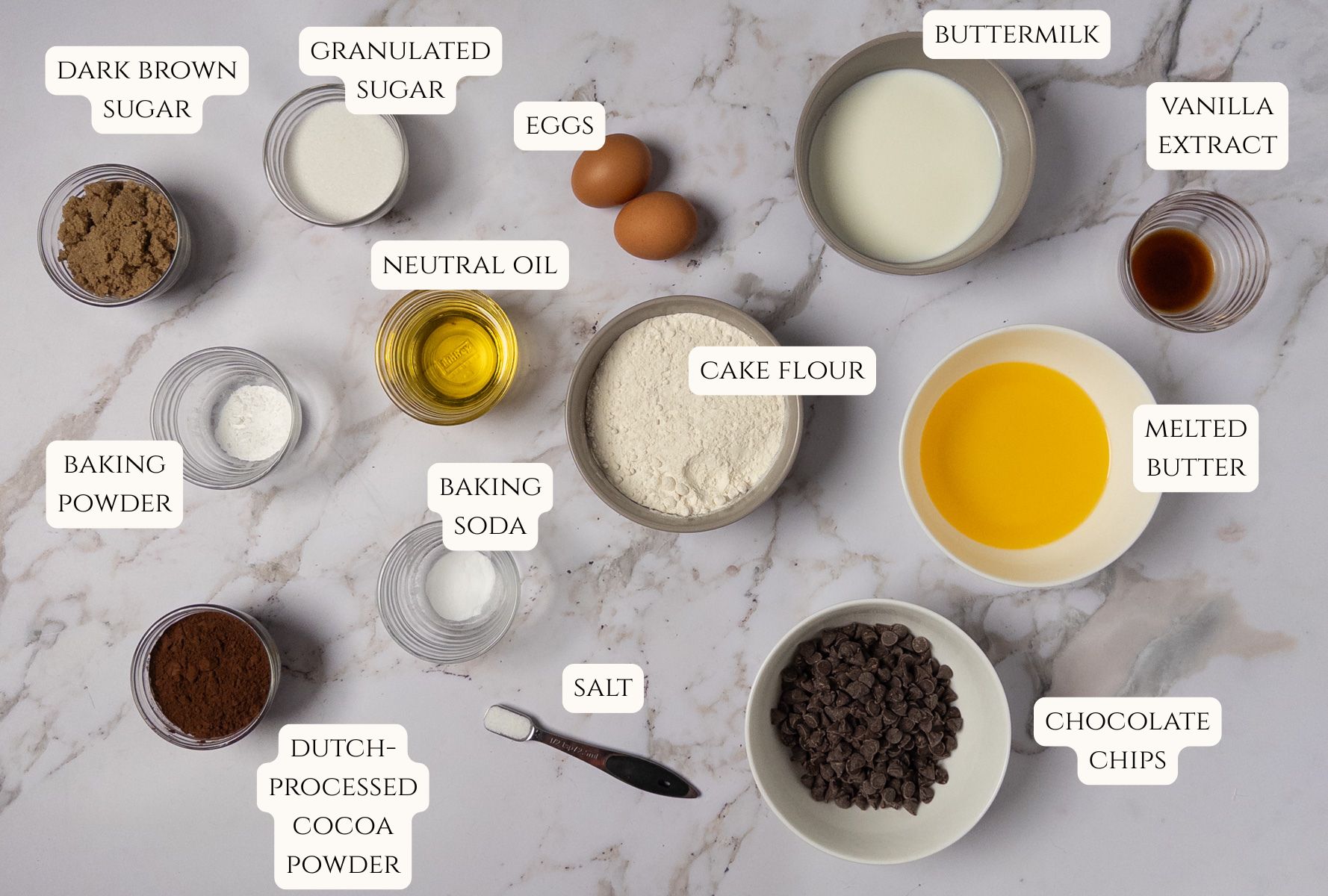 Ingredients for double chocolate cupcakes.