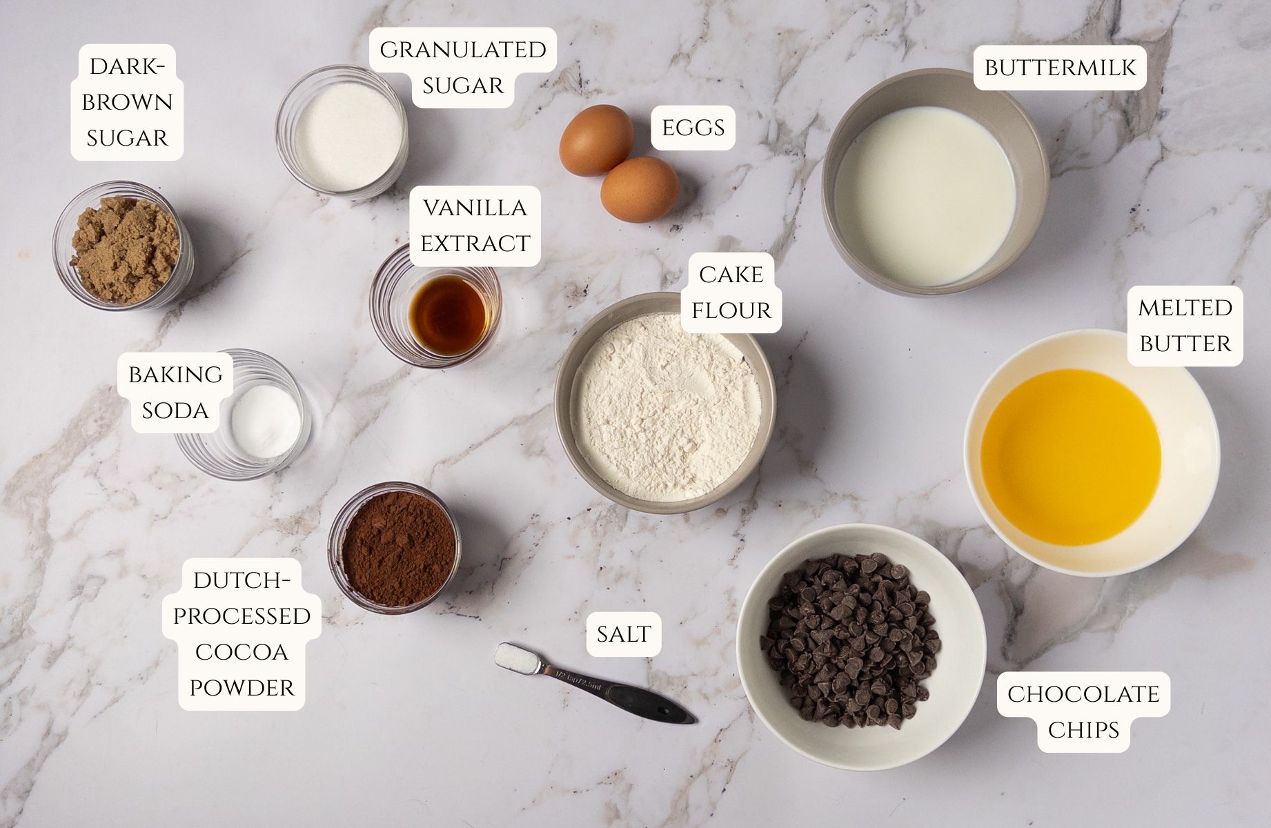 Ingredients for jumbo chocolate muffins.