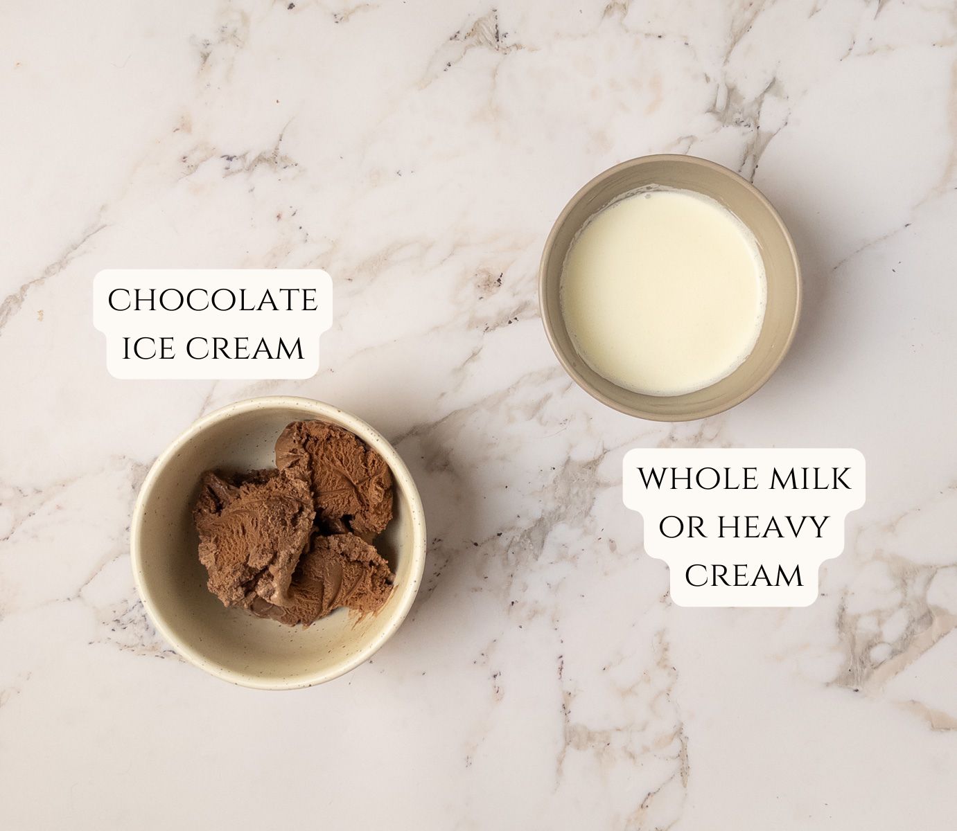 Ingredients for a thick chocolate milkshake.