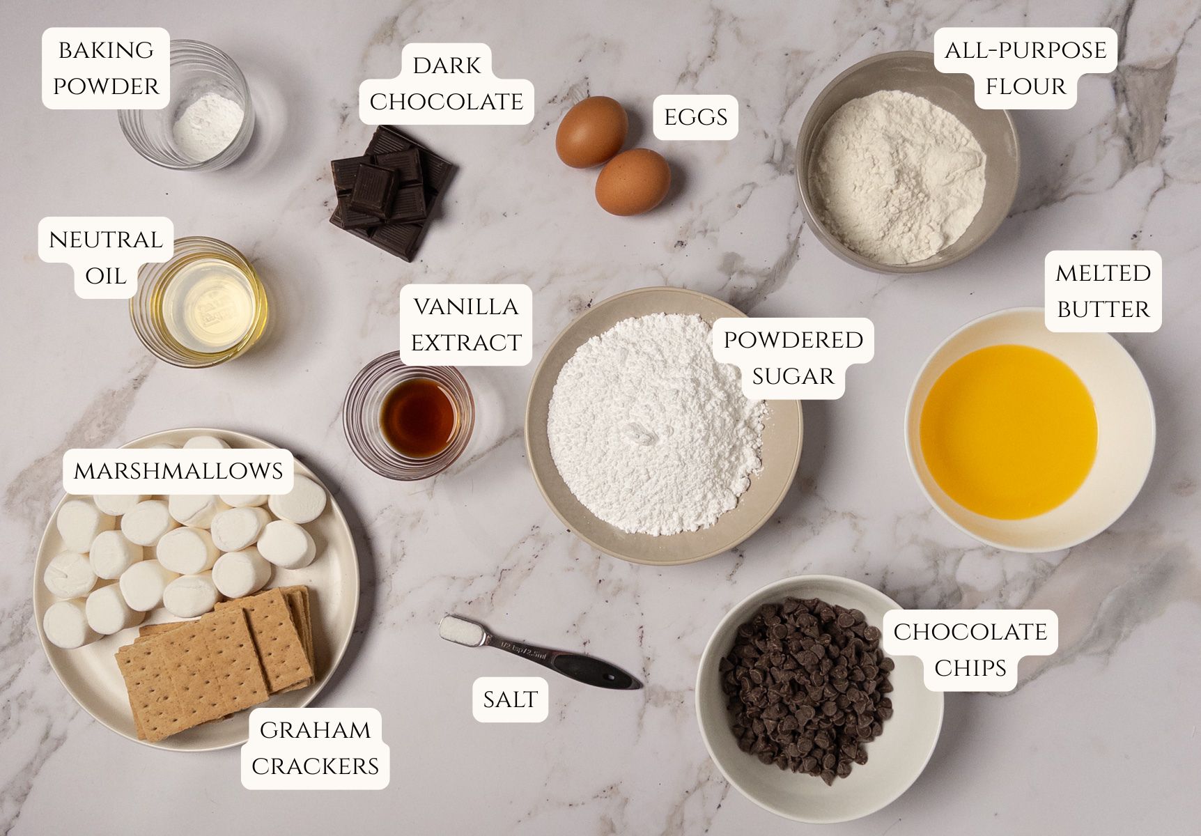 Ingredients for s'mores brownies.