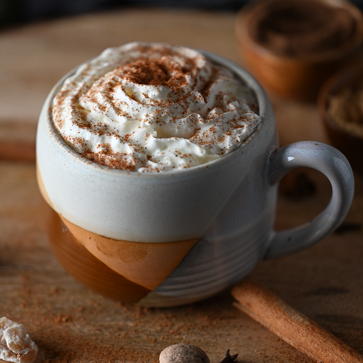 A cozy mug of pumpkin spice hot chocolate.